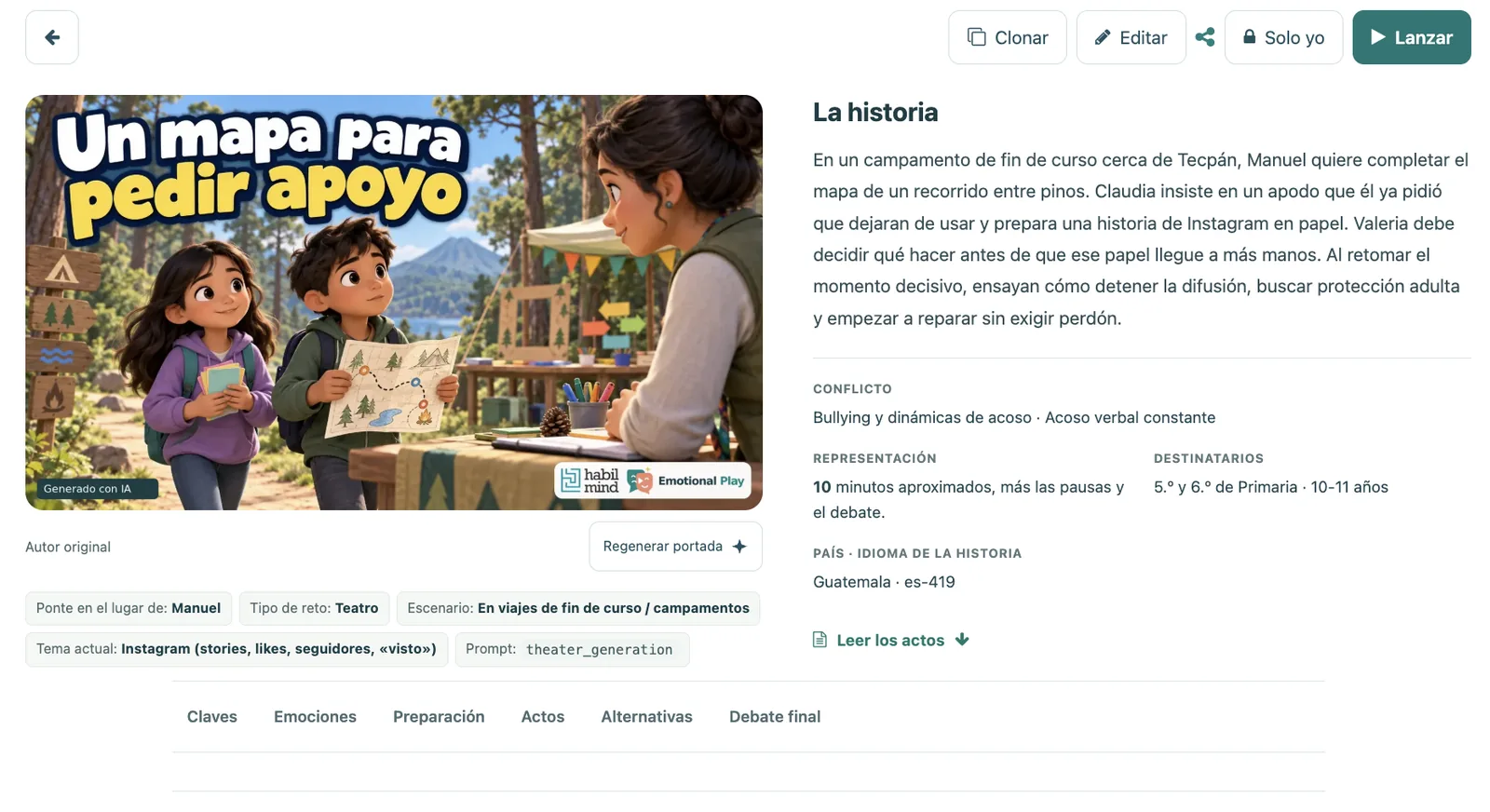 Guion y materiales preparados por Emotional Play para el reto